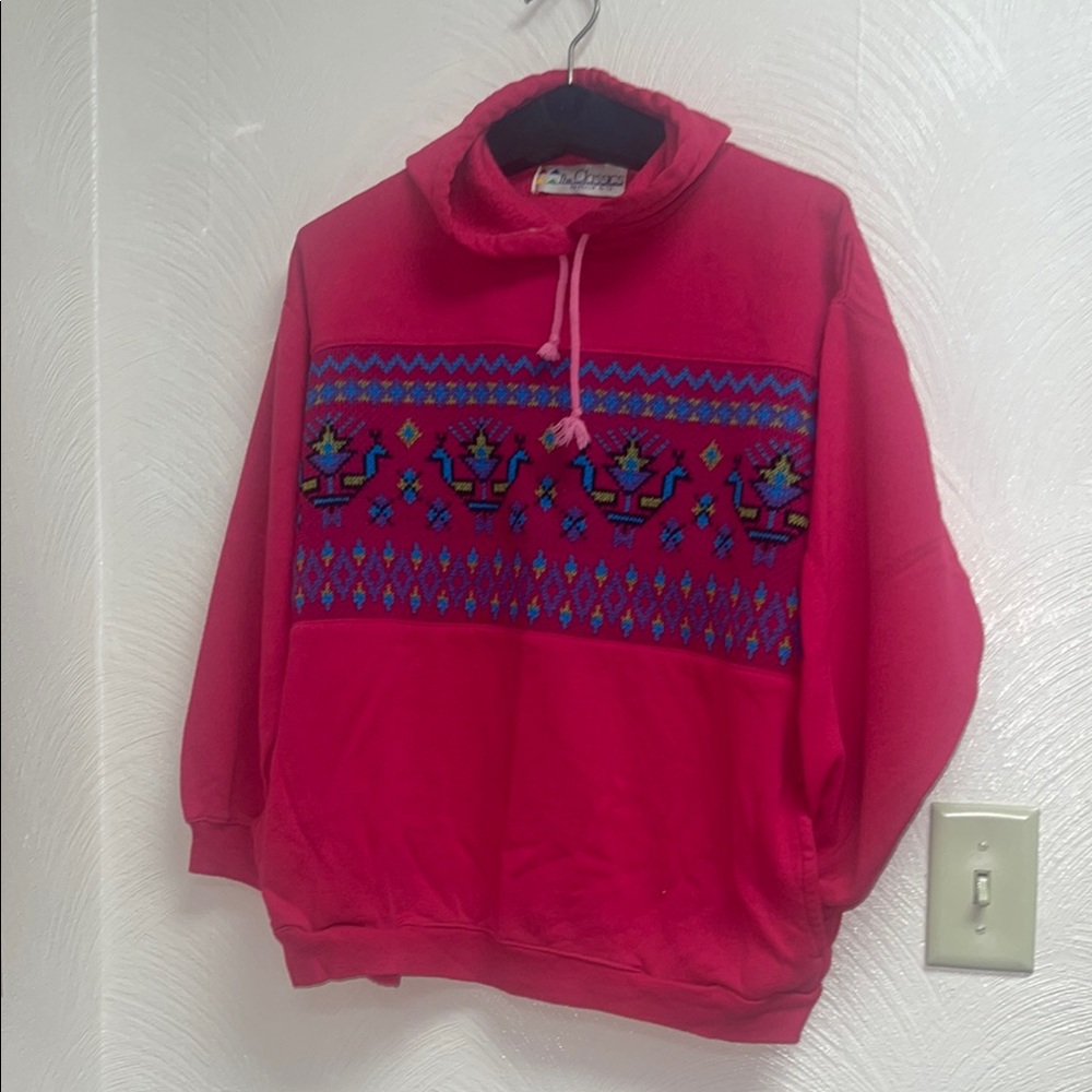 Vintage Acrylic Pullover Hoodie with Geometric Design